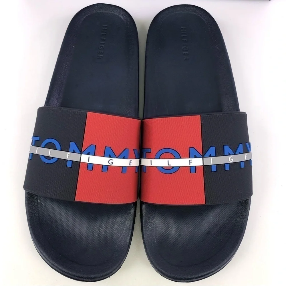 Tommy Hilfiger Men's Rafael Color Block Pool Slides in Gray-Size 13M